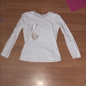 White long sleeve shirt with glittery swan